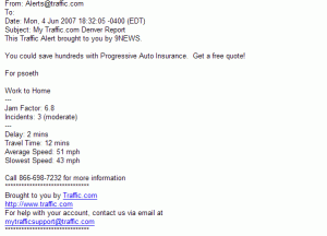 Traffic.com Email Screen Shot