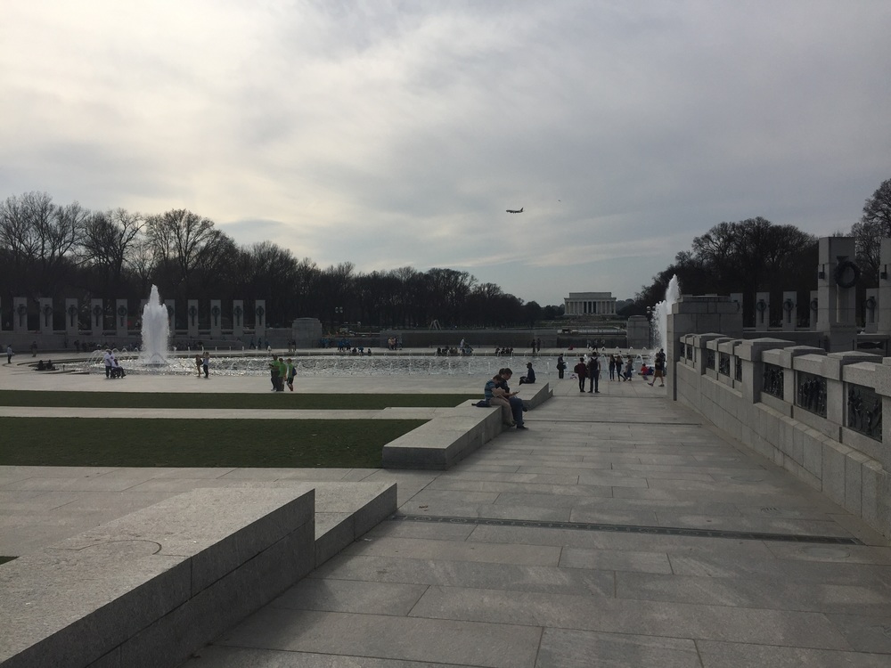 World War II Memorial looking west towards Lincoln Memorial.