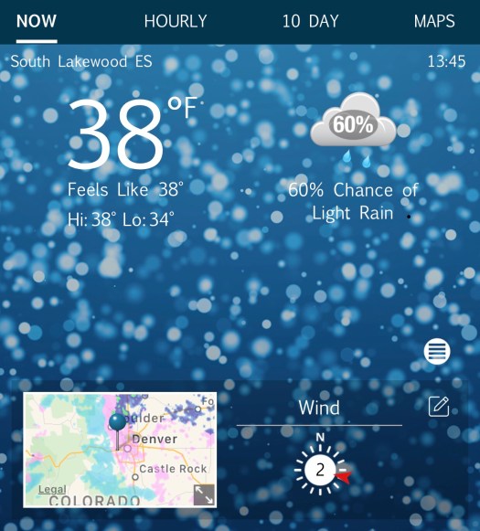 It's 38 degrees with snow flurries around